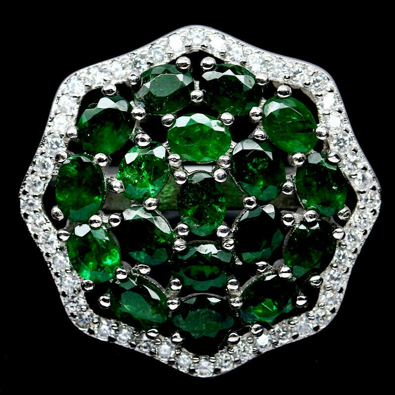 Shola Genuine Natural Green Tsavorite Garnet Ring Size 18 Sterling Silver R171