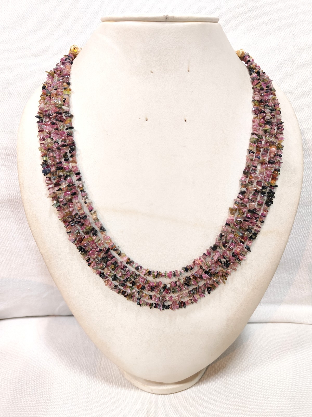 Natural Multi Color Tourmaline Chip Necklace Multi Strand Statement Collar