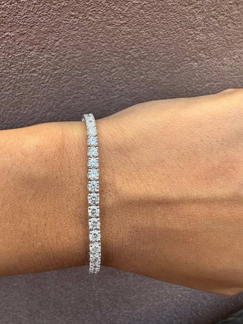 New Year Gift 8.16CT Genuine Natural Diamond GH/SI-I1 Tennis Bracelet 14k Gold