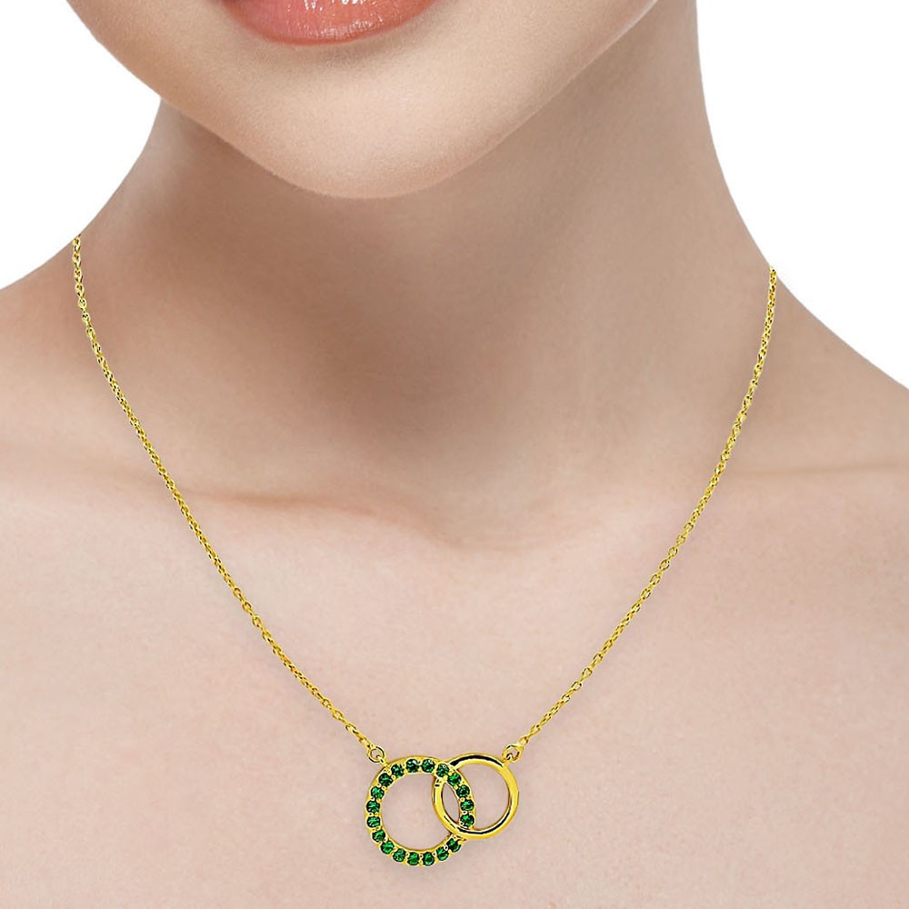 18K Gold Over Brass Linked Double Circles Necklace with Colored Stones TGN1002