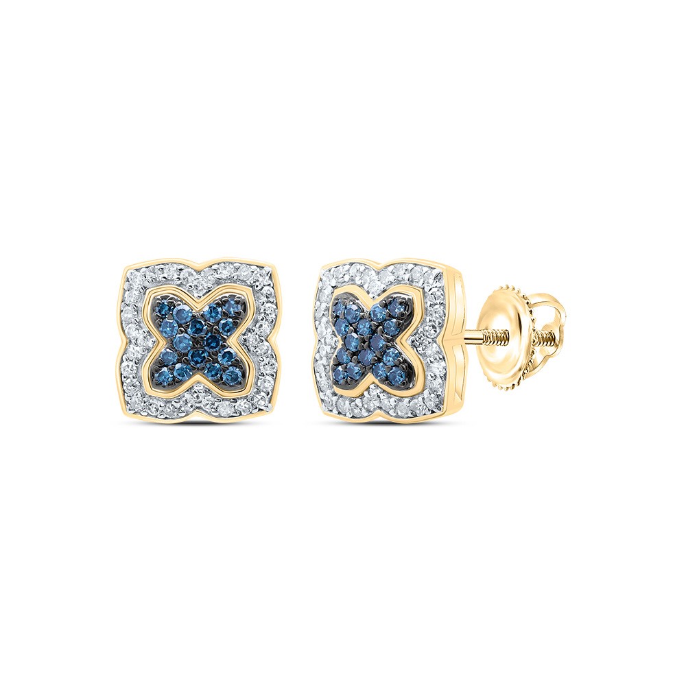 0.32 Ctw Natural Diamond Blue Clover Leaf Stud Earrings 10kt Yellow Gold