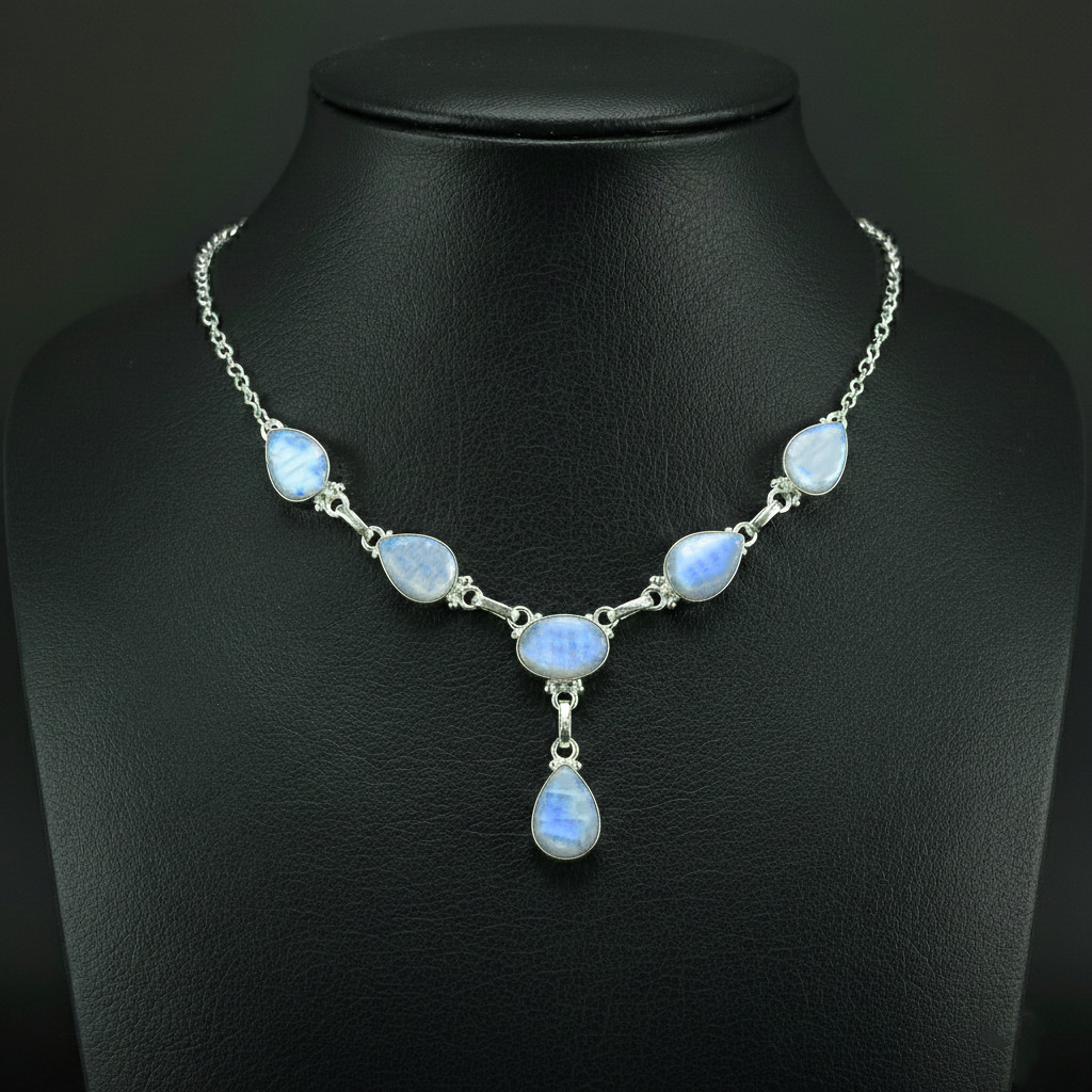 Rainbow Moonstone 925 Sterling Silver handmade Gift Necklace 18″