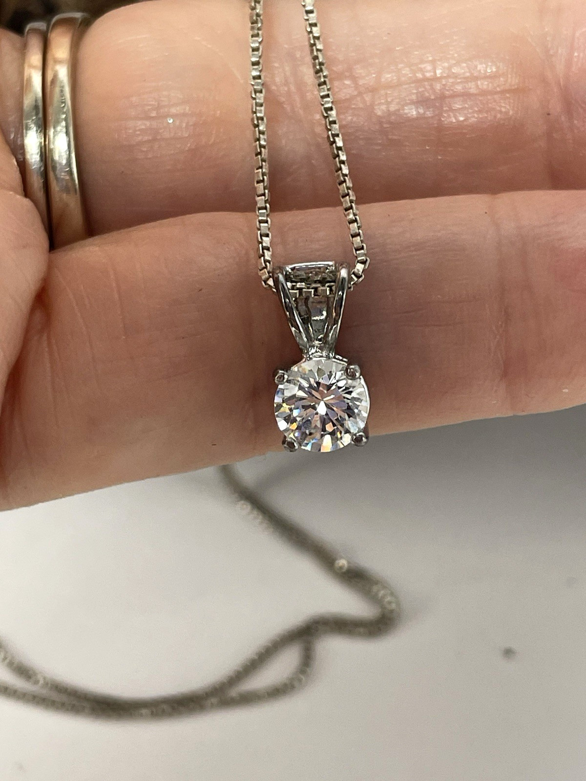 925 Sterling Silver Ross Simons Clear CZ Solitaire Necklace Pendant 18″ 3.13g