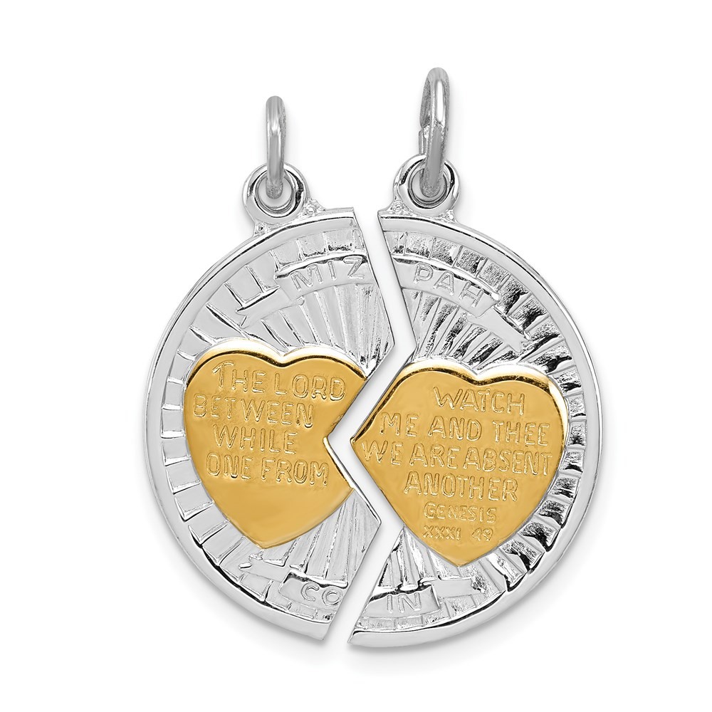 Sterling Silver Platinum-plated & Gold-plated Polished Mizpah 2-piece Pendant