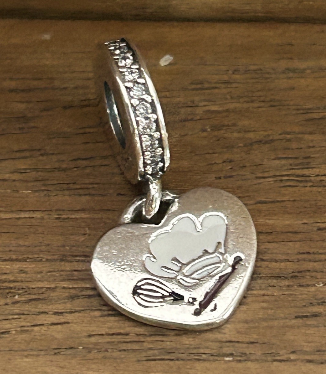 S925 Sterling Silver Dangle Charm Blue Baking Tools Chef Hat Heart Pendant