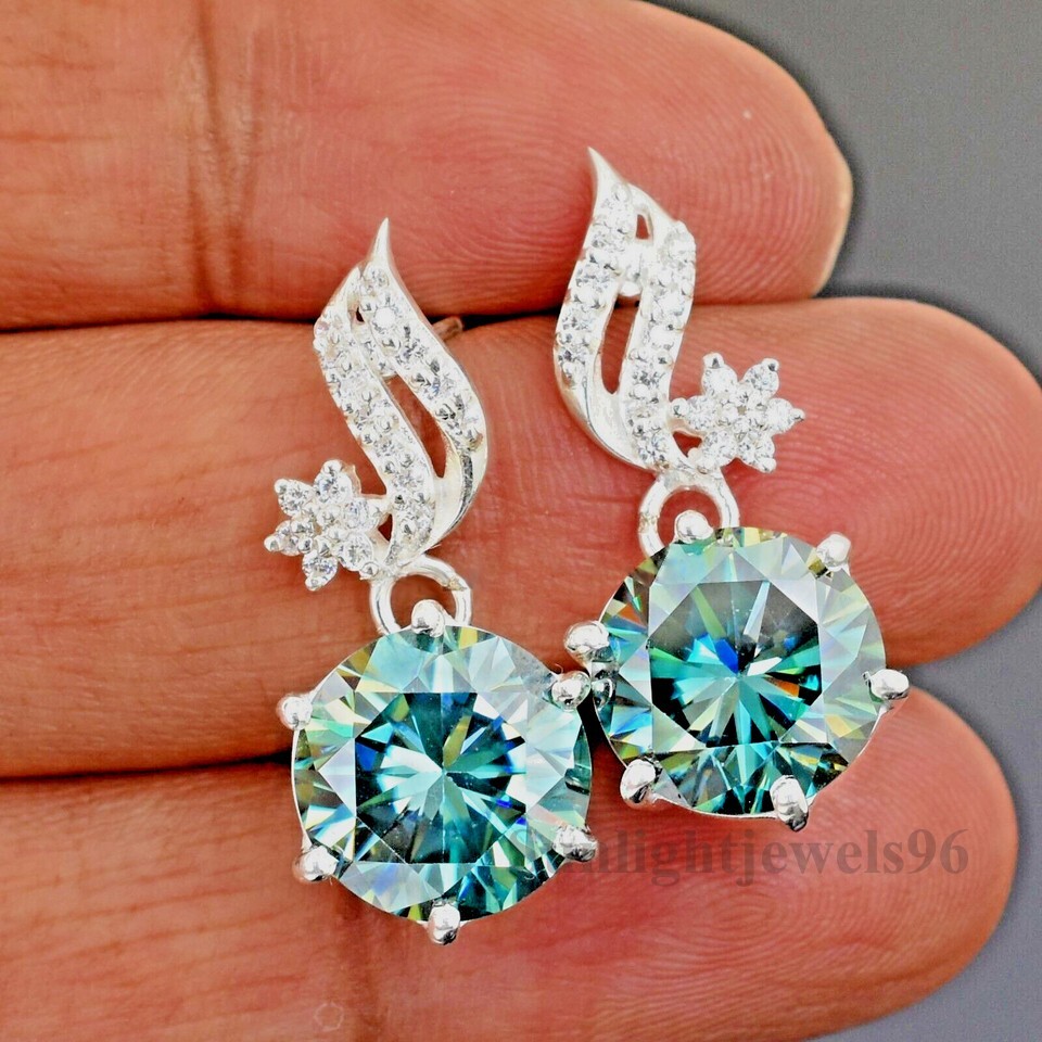 RARE 7.00 Ct Certified Blue Diamond Solitaire 925 Silver Earrings Amazing Luster