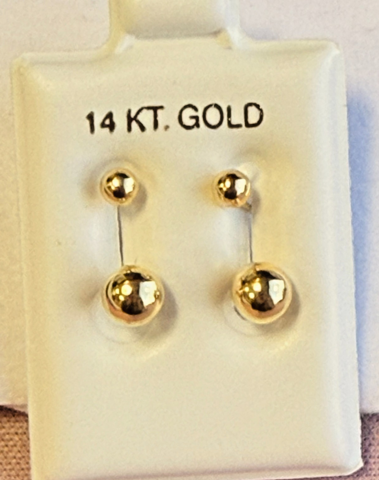 Gold Balls Telephony Earrings 5 & 3 mm 14K Solid Gold