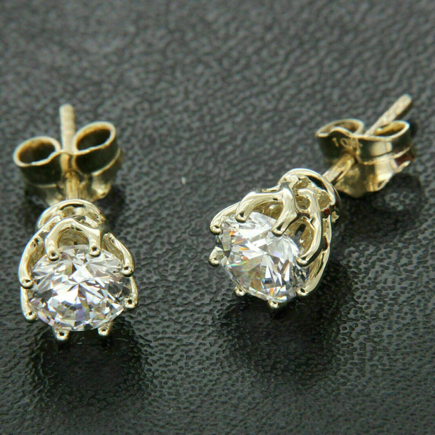 Push Back Earrings 2 CT Round Cut Moissanite Stud 14K Yellow Gold Plated