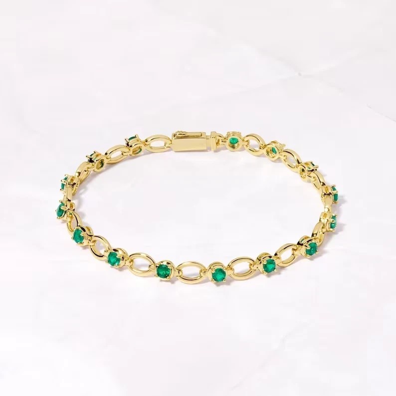 6ct Emerald Cut Lab Created Emerald Women Tennis Bracelet 14K Yellow Gold Plated