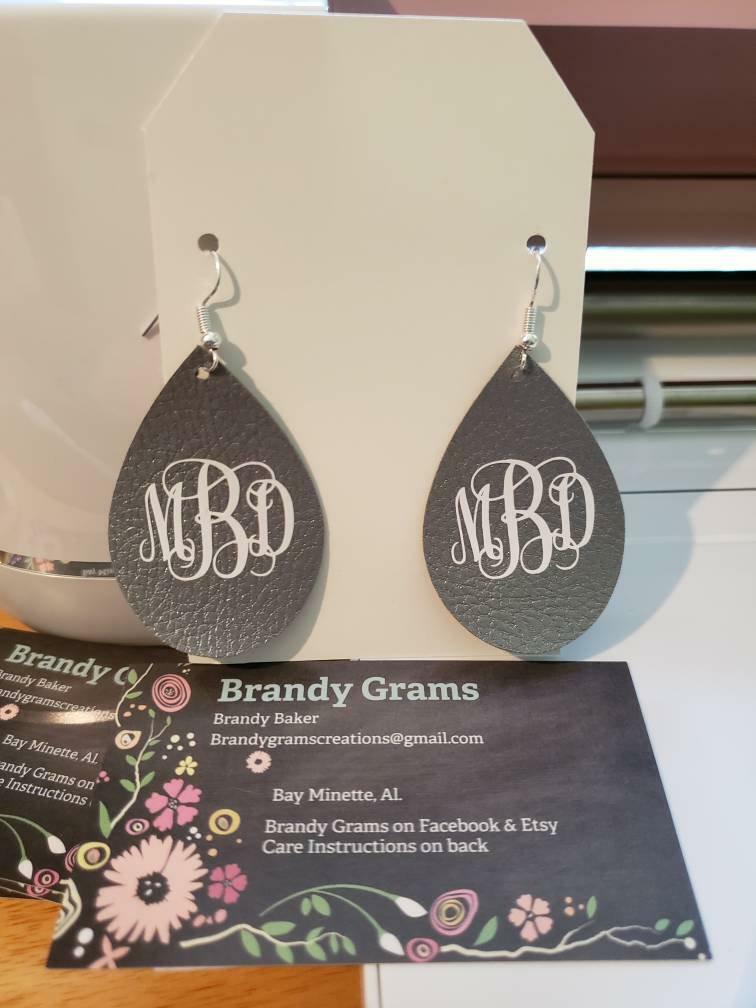 Faux Leather Monogrammed Earrings * Personalized with your Monogram initials or