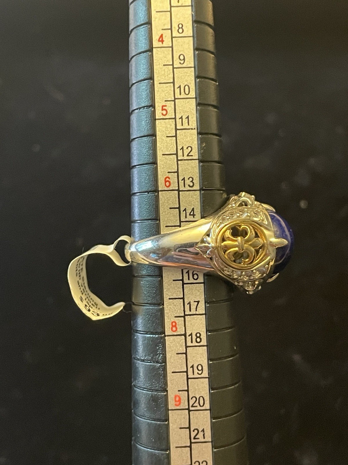 MULTICOLORED 925 STERLING SILVER LAPIS LAZULI & TOPAZ FLEUR DE LIS RING SKY