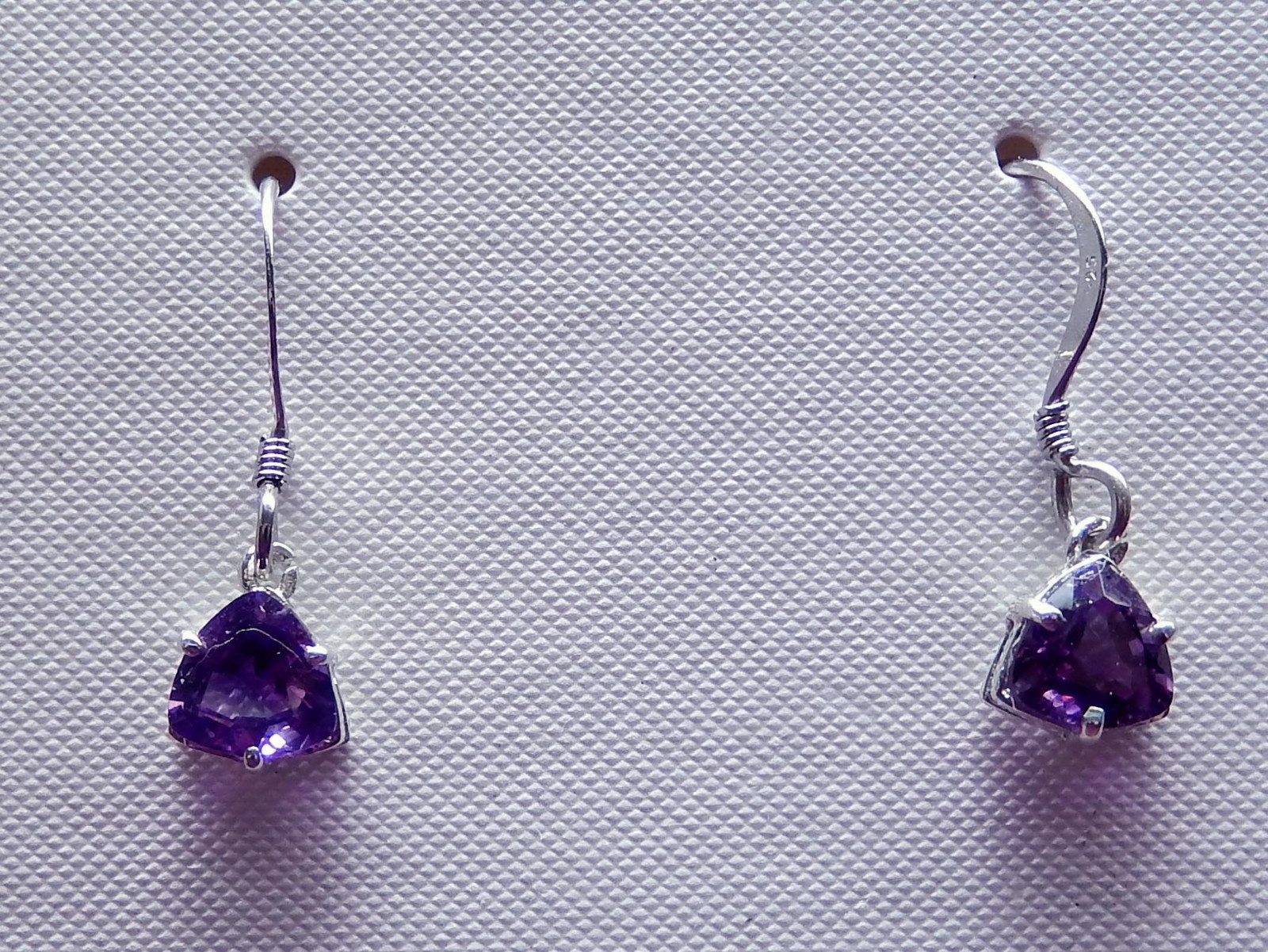 Amethyst Earrings 6x6mm Faceted Trillions Dangles /Sterling Silver Ear Wire