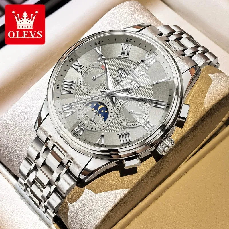 OLEVS Moon Phase Automatic Mechanical Watch Business Wristwatch for Men