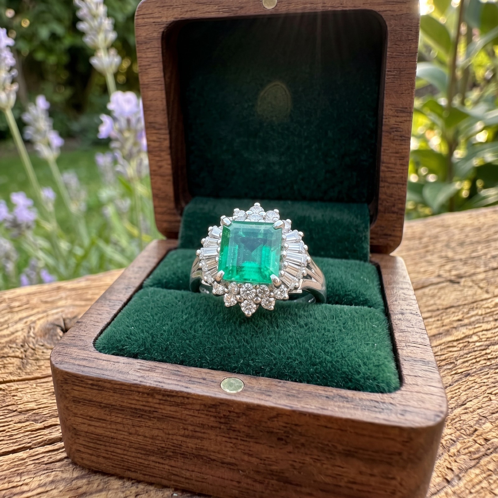 Princess Cut Natural Emerald & Diamond 2.60 Carat Solid 14K White Gold Best Ring
