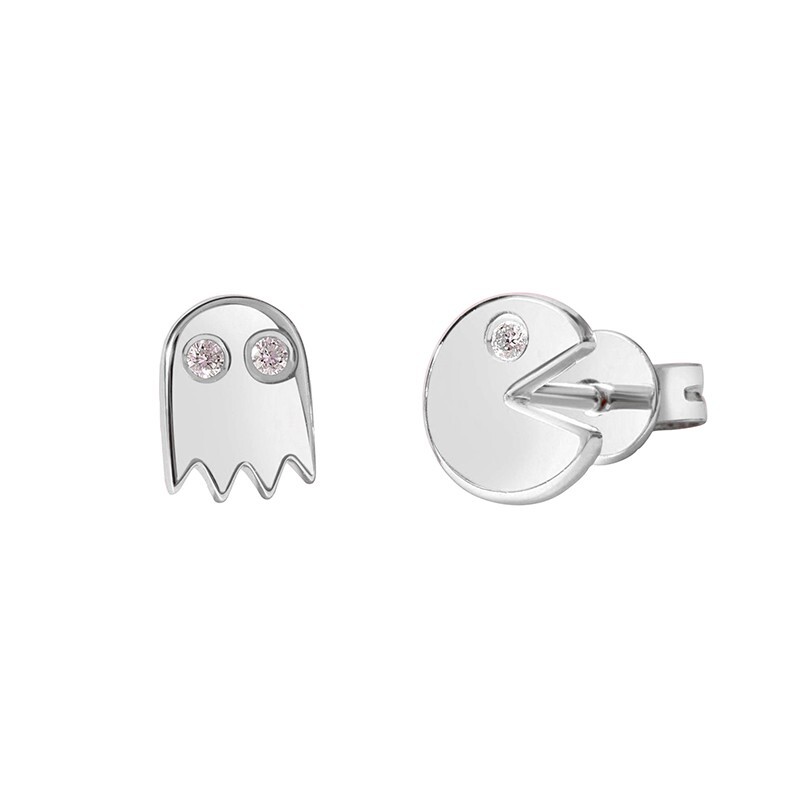 Pac- Man metal Stud Earrings Sterling silver
