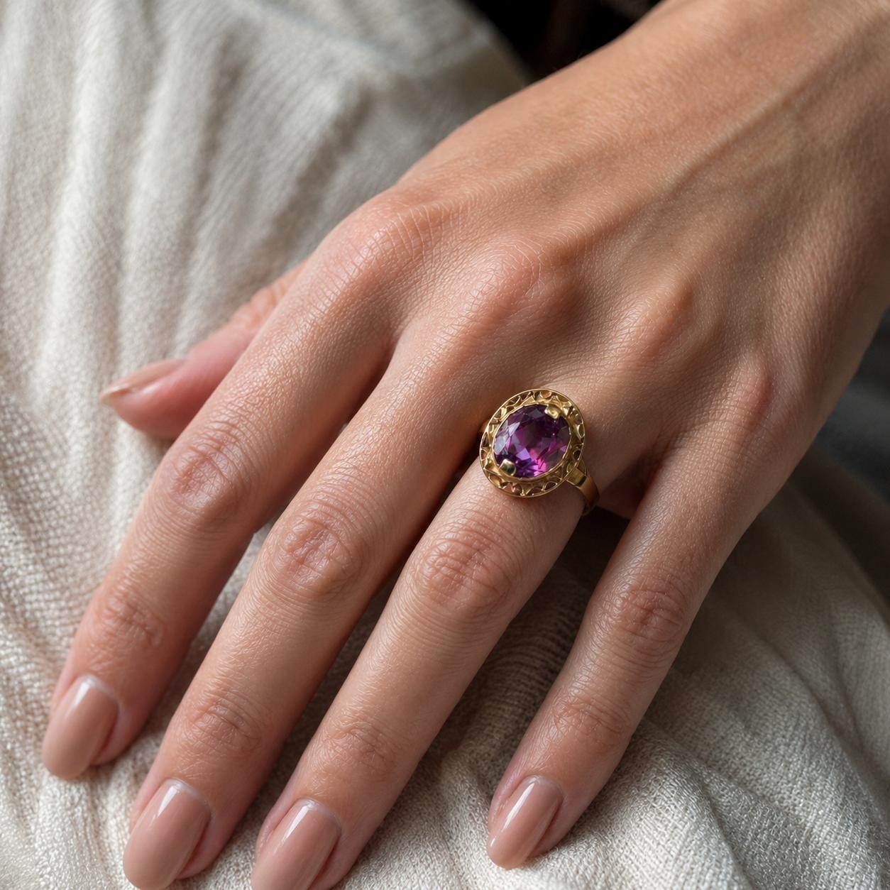 Vintage 14K Yellow Gold Oval Pink Sapphire Statement Ring