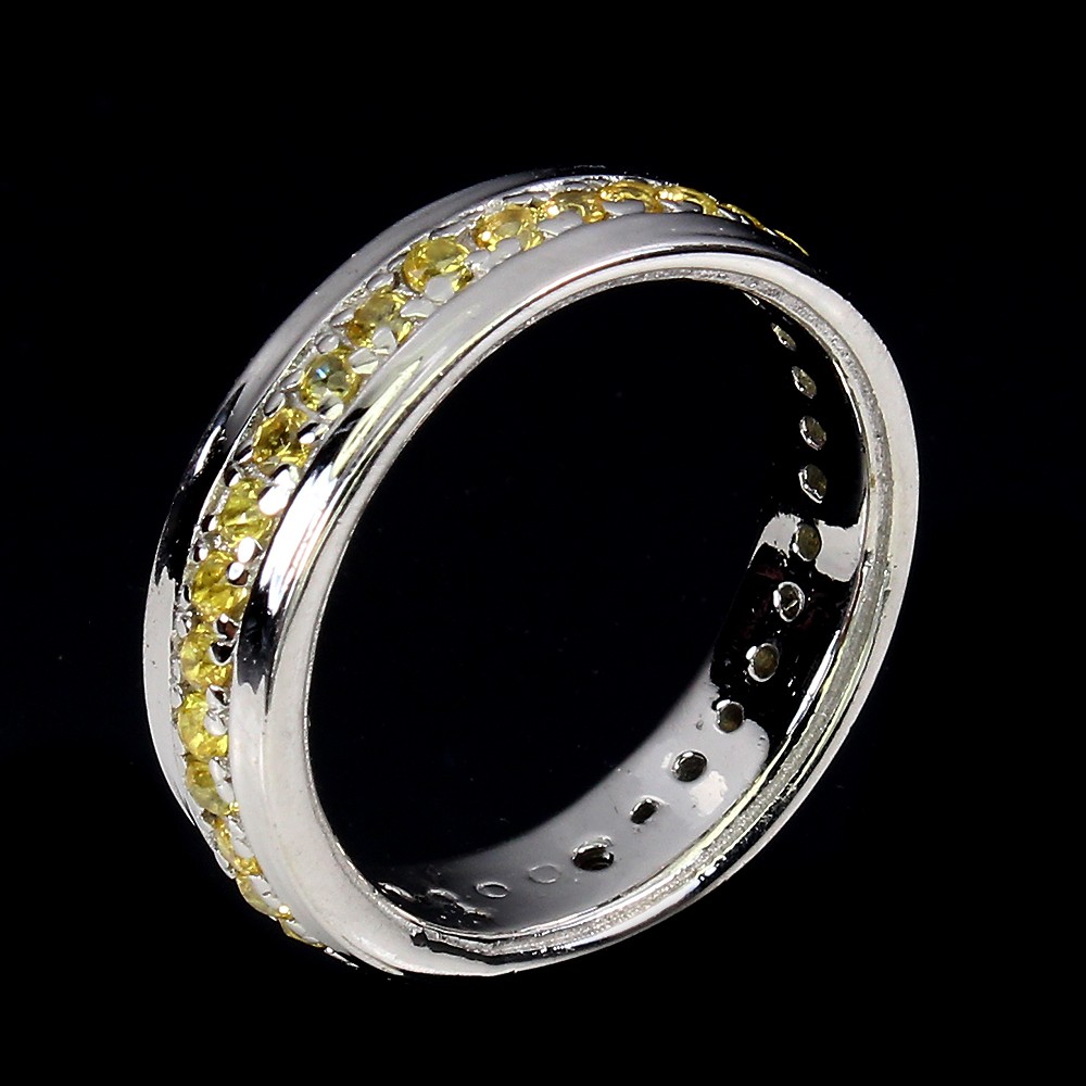 925 Sterling Silver Ring Yellow Sapphire Round Diamond Cut Gemstone Size 6.5