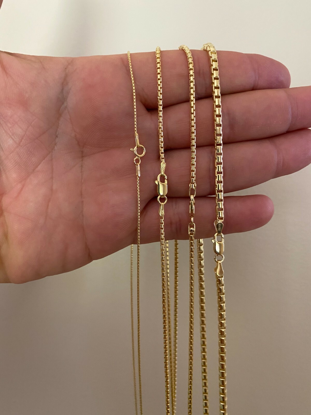 14k Gold Plated Solid 925 Sterling Silver Rounded Box Chain Necklace Men Ladies