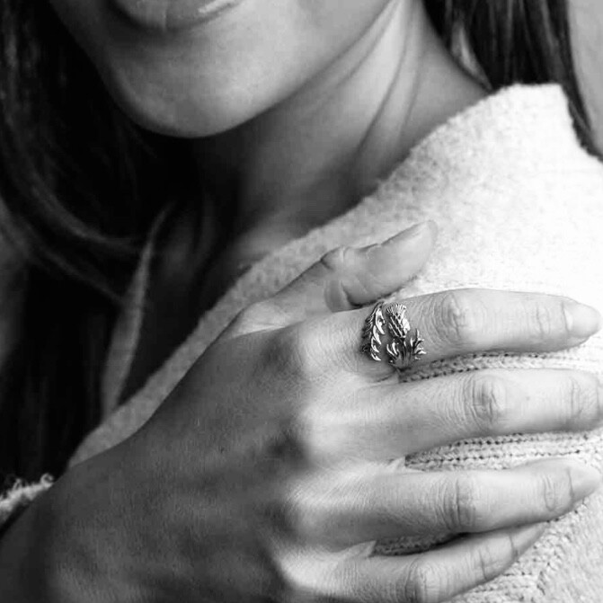 Thistle Ring Adjustable Sterling Silver Scottish Flower Herb Of Witches Amulet