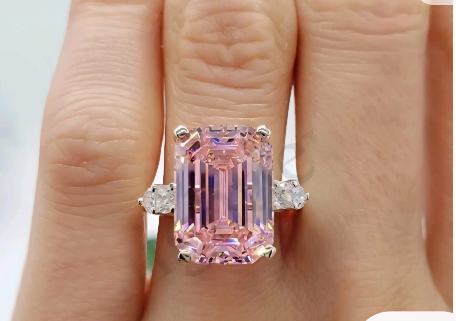 5.60 Ct Emerald Cut Pink Diamond Ring