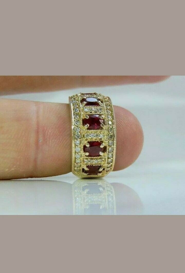 3.00 Ct Oval Natural Ruby & Diamond Anniversary Gift Ring 14k Yellow Gold Size 7