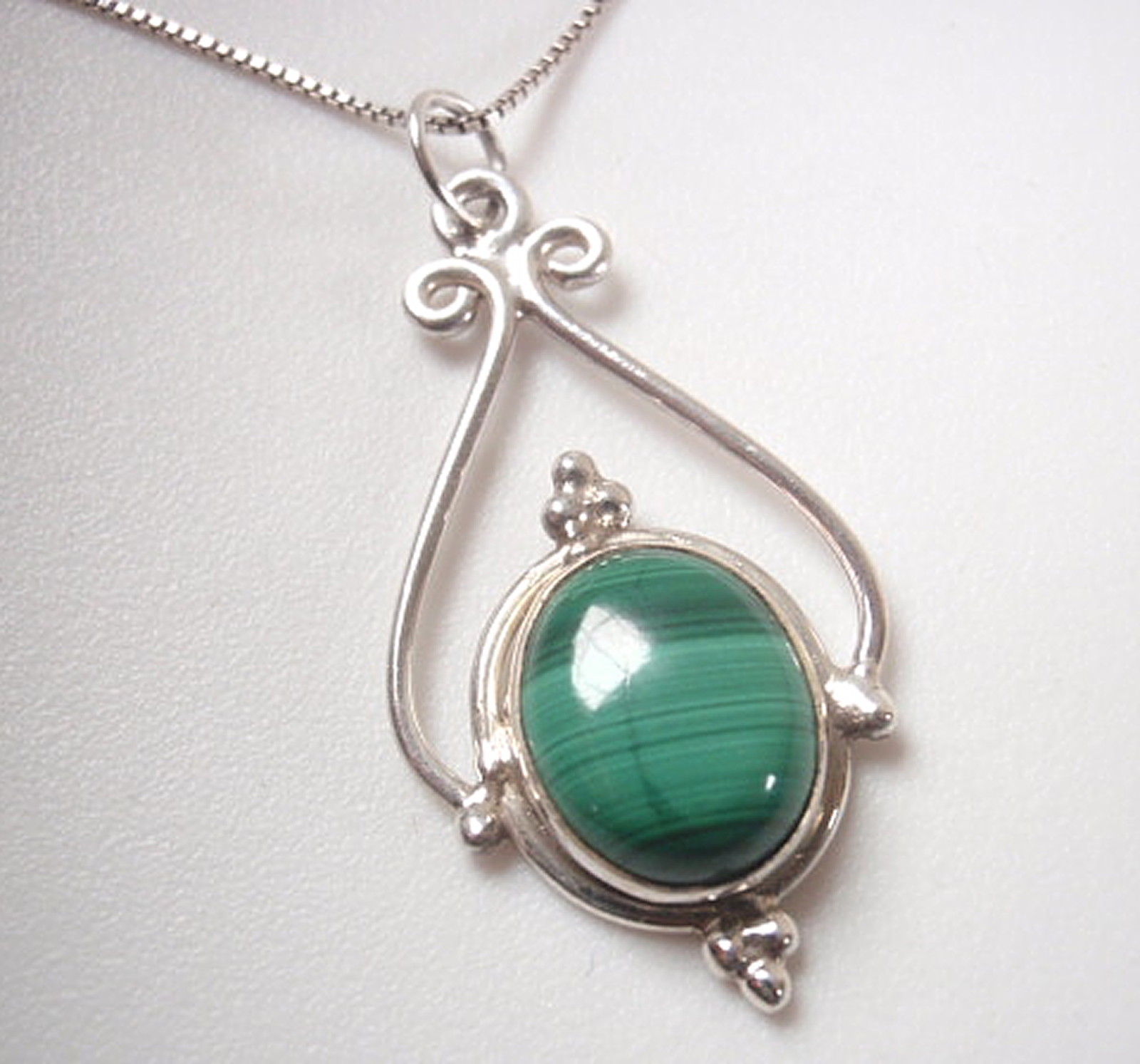 Malachite Pendant 925 Sterling Silver Ethnic Tribal Style Accented #84b