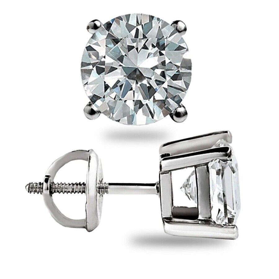 2.5Ct Round Cut GRA Moissanite 14K White Gold 7mm Stud Earrings Screw Back Gift