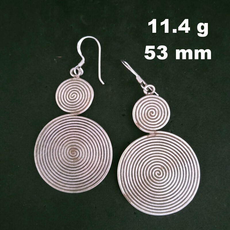 FINE SILVER EARRINGS 925 STERLING CRAFT Dangle 11g Double Spiral Round 23241