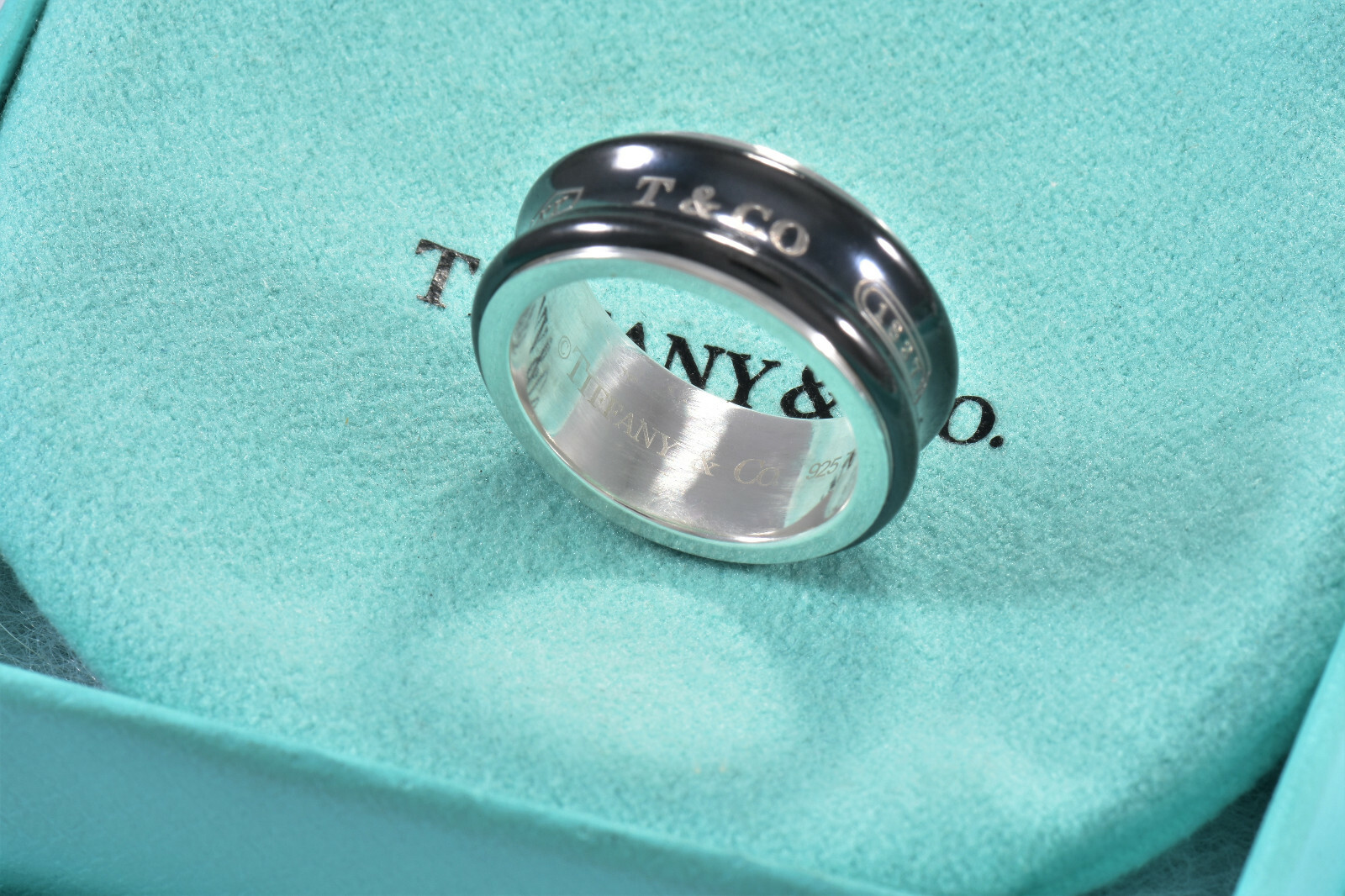 Size 9.5 Tiffany & Co Silver Titanium 1837 8.5mm Wide Band Ring in Pouch Galaxy