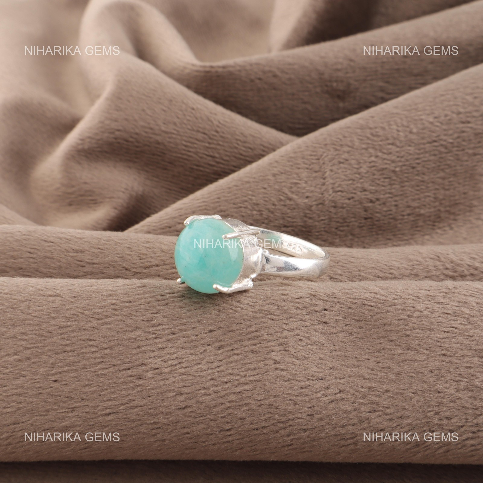 Sterling Silver Round Amazonite Stone Handmade New Solitaire Trendy Ring Jewelry