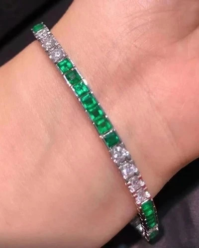 12Ctw Princess Lab-Created Emerald Women’s Tennis Bracelet 14K White Gold Plated
