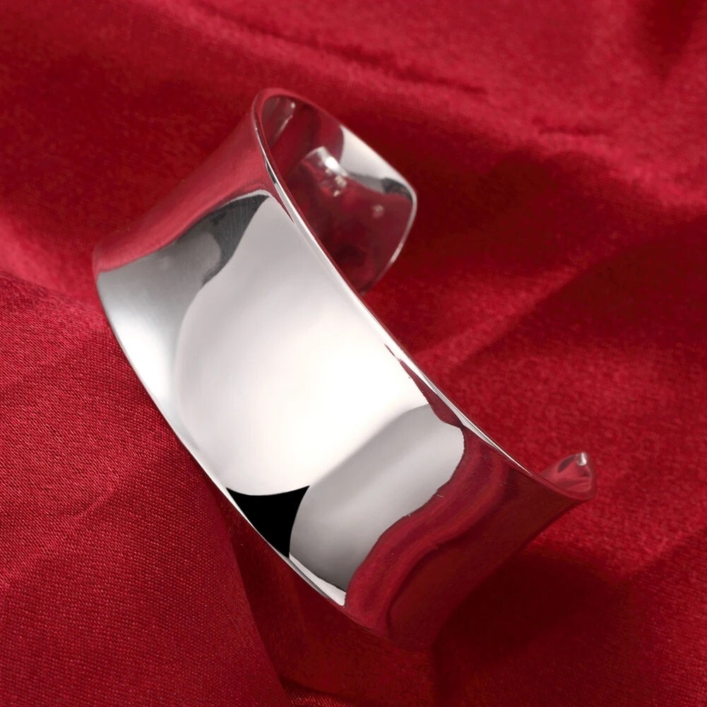 Vintage Open Bangle Silver Plated 925 Thick Cuff Bracelet Jewelry Women HOT
