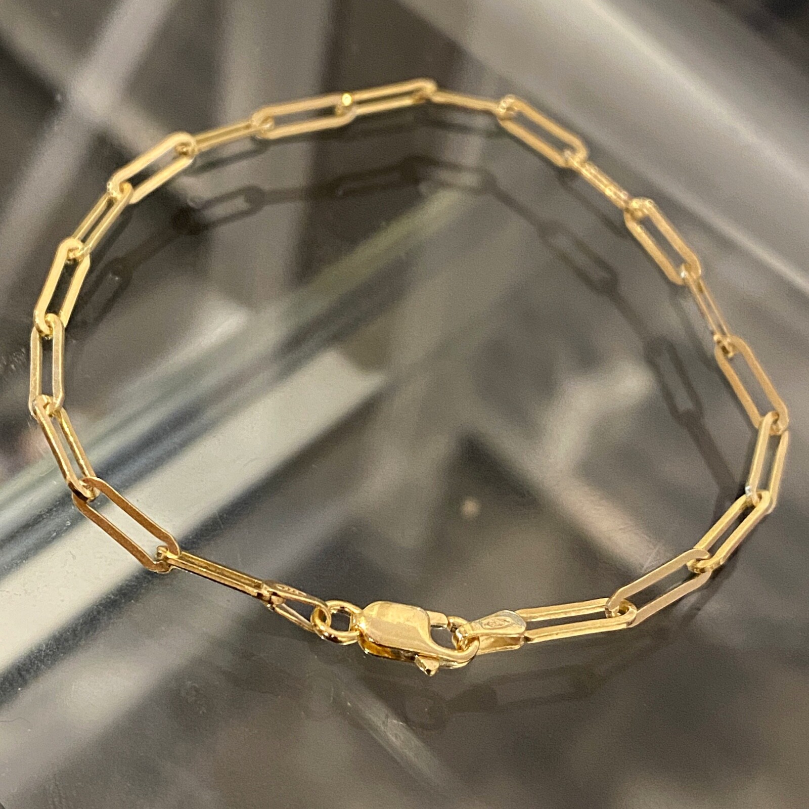 14k Gold Plated Over 925 Sterling Silver Paper Clip Bracelet Italy 6.5″-8″ 3MM