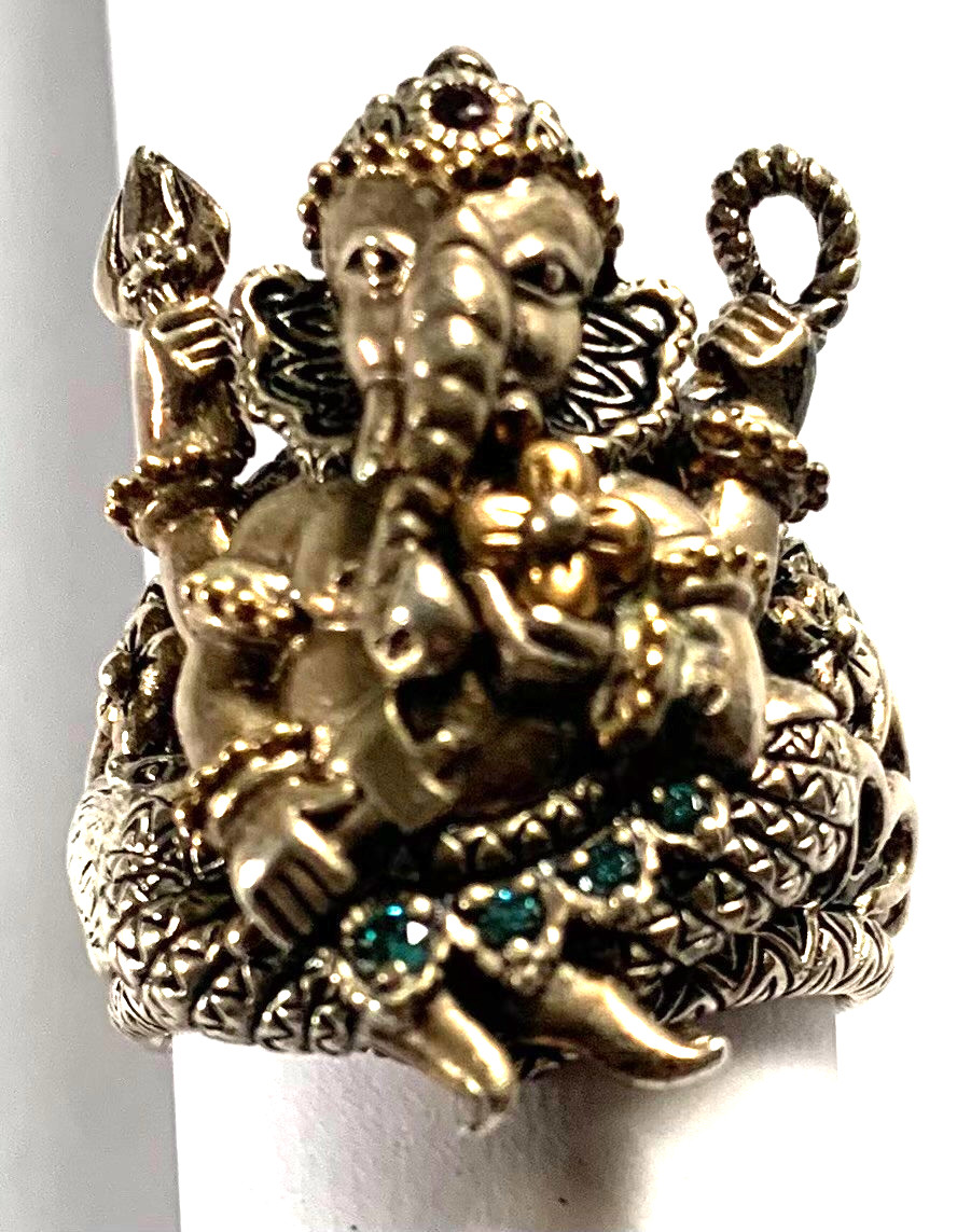 BARBARA BIXBY GANESH OM RING SIZE 7 GEMSTONE BLUE DIAMOND GARNET OHM Amulet Gift