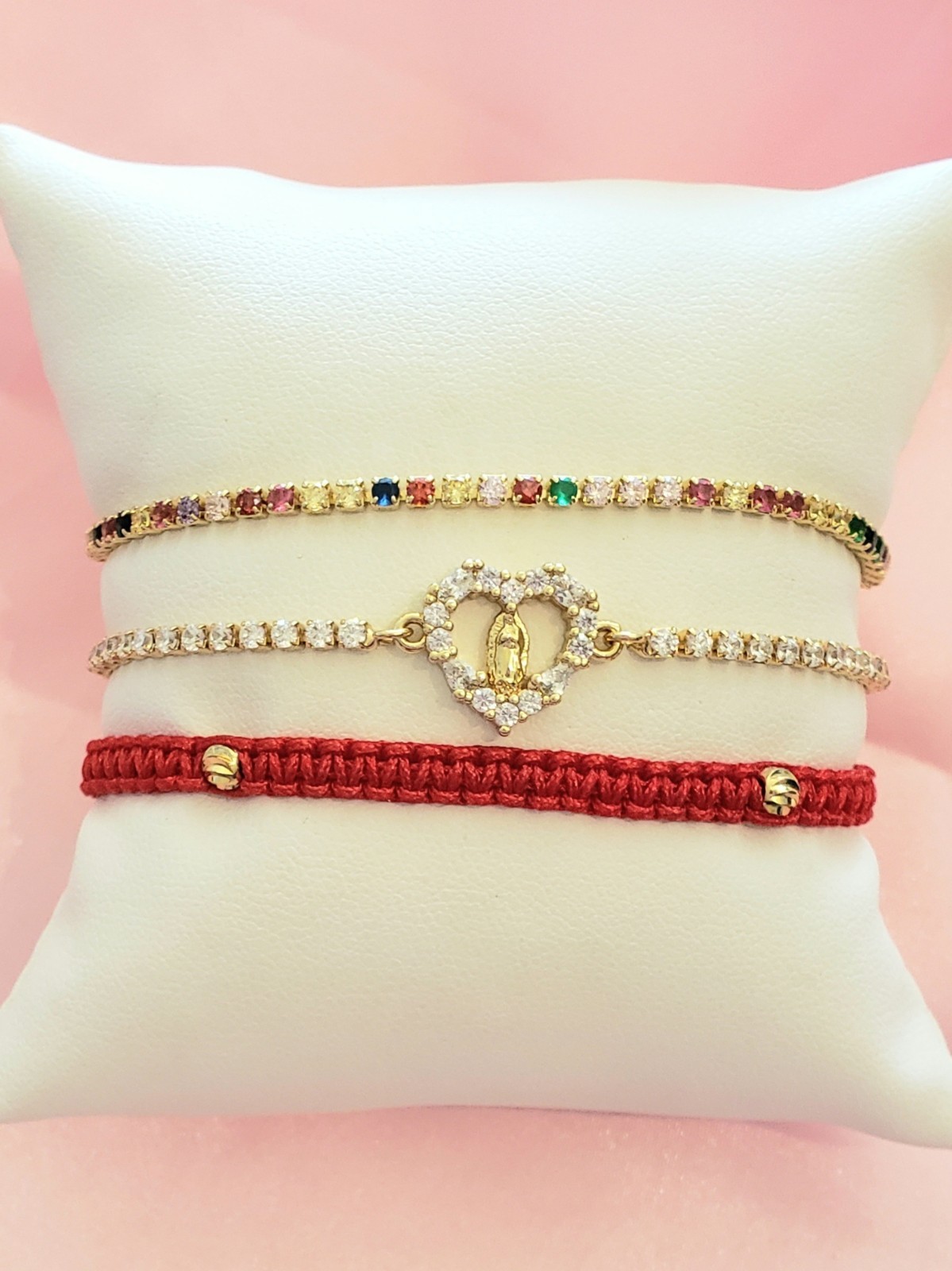 Bracelet 3 Pc. Red Multi Religious Adjustable Set (K1)