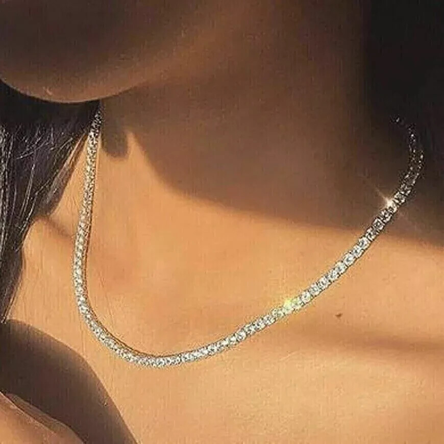 19Ct Round Cut Created Diamond Tennis Necklace 14K White Gold Finish 18″ Inch