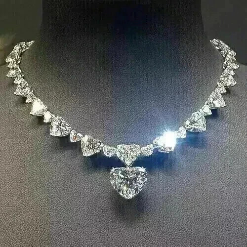 20Ct Heart Cut Lab-Created Diamond Womens Tennis Necklace 14K White Gold Plated