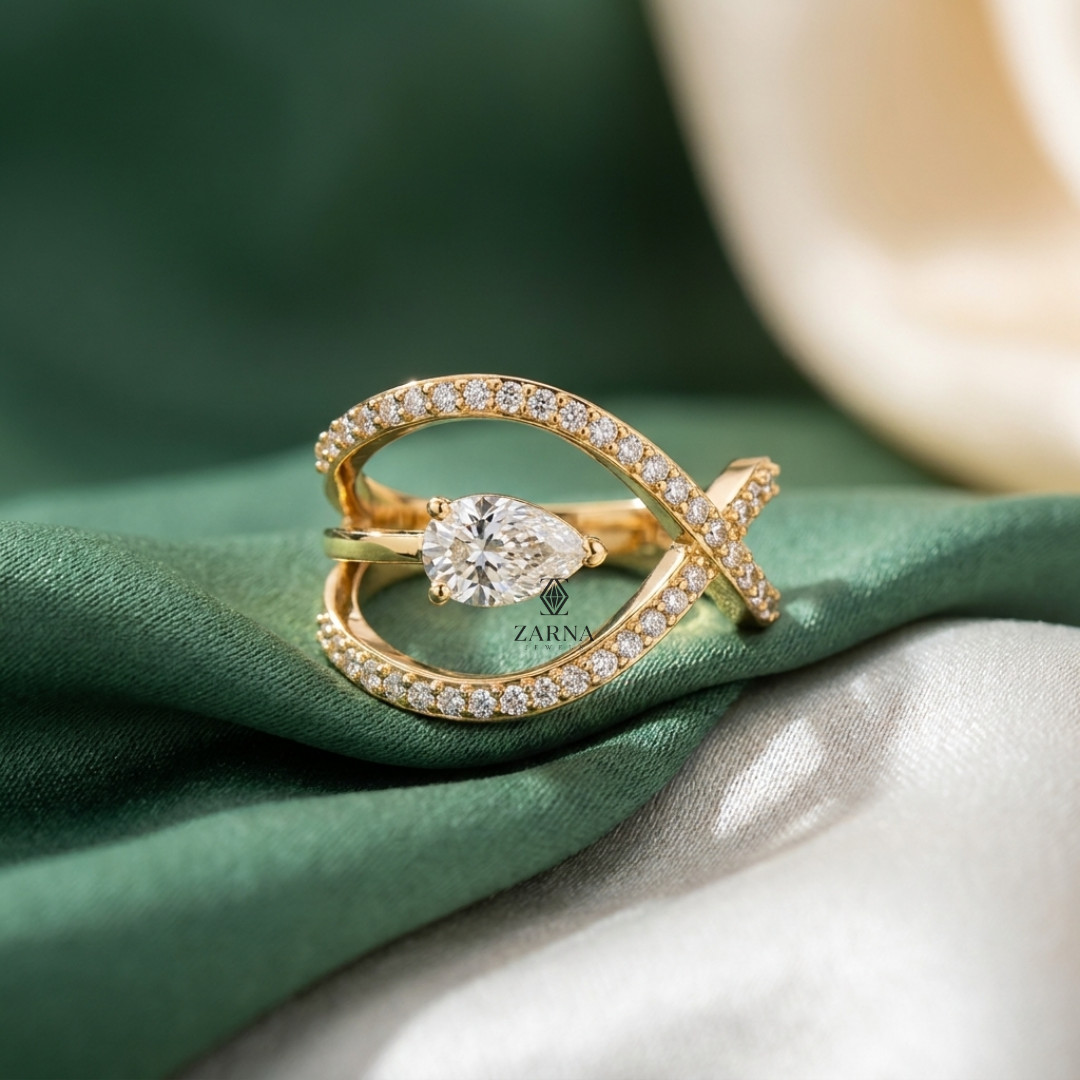 Pear Lab Grown Diamond Open Wrap Contemporary Statement Cocktail Ring For Her