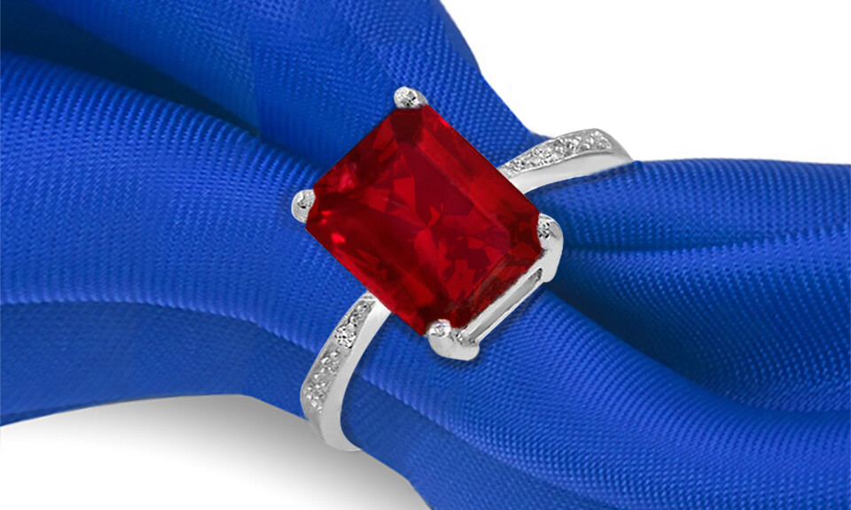 4.00 CTTW Lab Created Ruby Emerald Cut Sterling Silver Ring Sizes 6 – 9