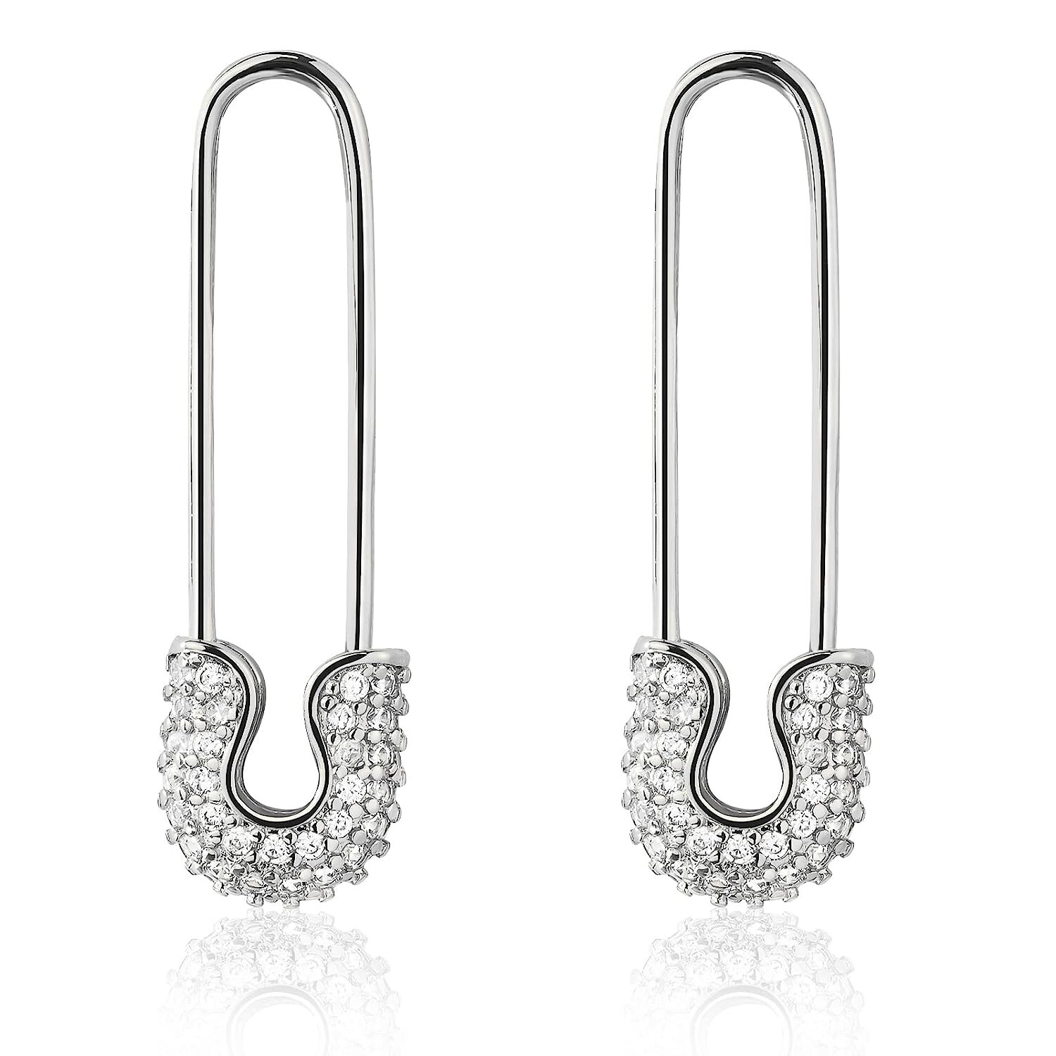 Silver Safety Pin Earring, 925 Sterling Silver Paperclip Earrings, Hoop Earings