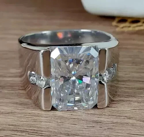 10.50 Ct Certified Treated Off White Diamond Solitaire Men’s Ring In 925 Silver