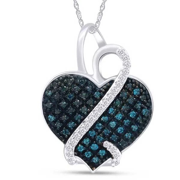 1Ct Round Lab Created Blue & White Diamond Women’s Pendent 14K White Gold Plated