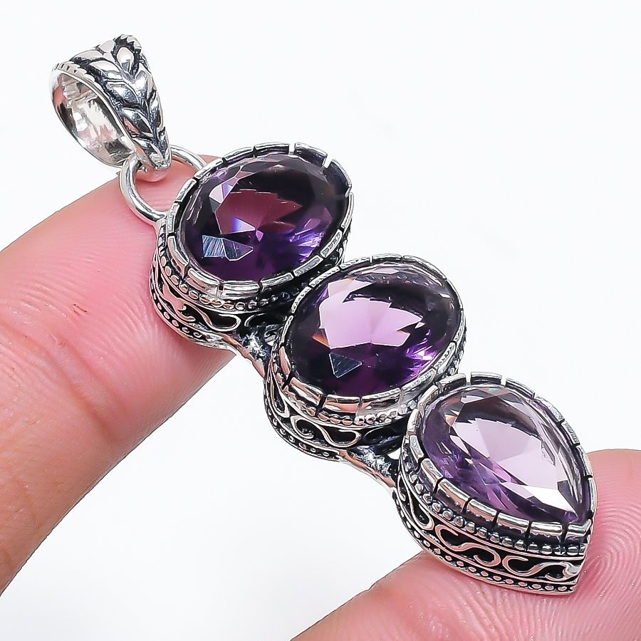 Purple Amethyst Gemstone Handmade 925 Sterling Silver Jewelry Pendant Size 2″