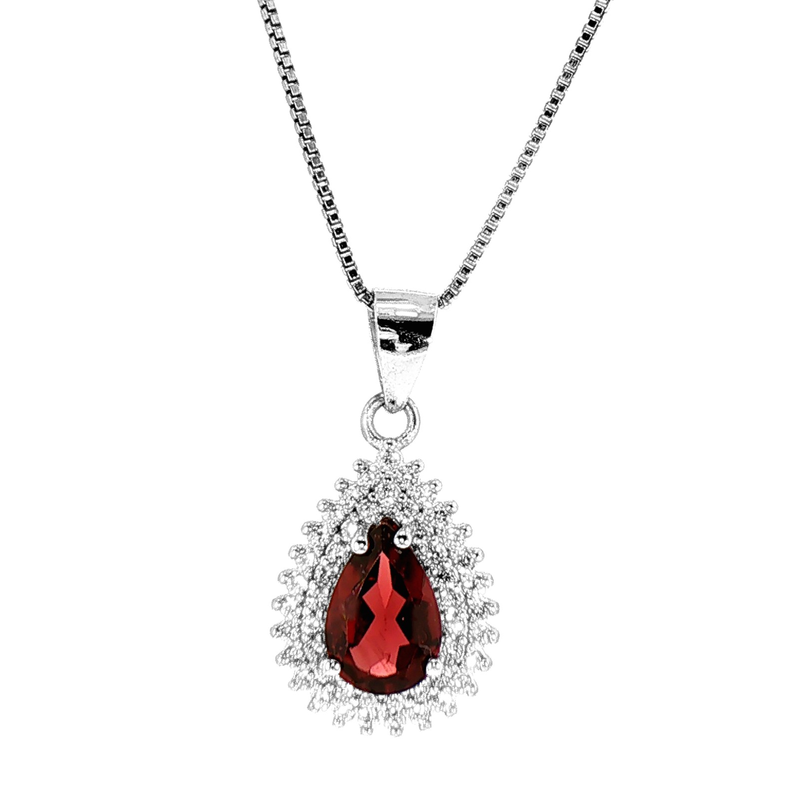 925 Sterling Silver Natural Garnet Pendant Pears Deep Red Rhodium Plated