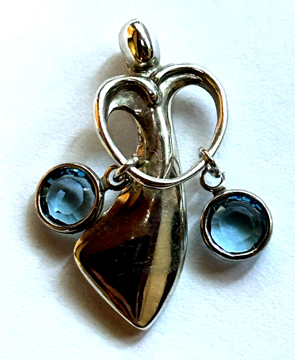Relios Angel Mother Heart Blue Topaz Dangles Sterling Silver Pendant