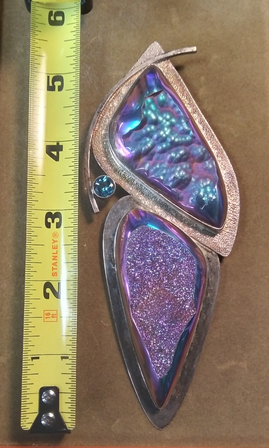 Sterling Silver Titanium Druzy Quartz (dyed) Statement Pendant 98.5 grams
