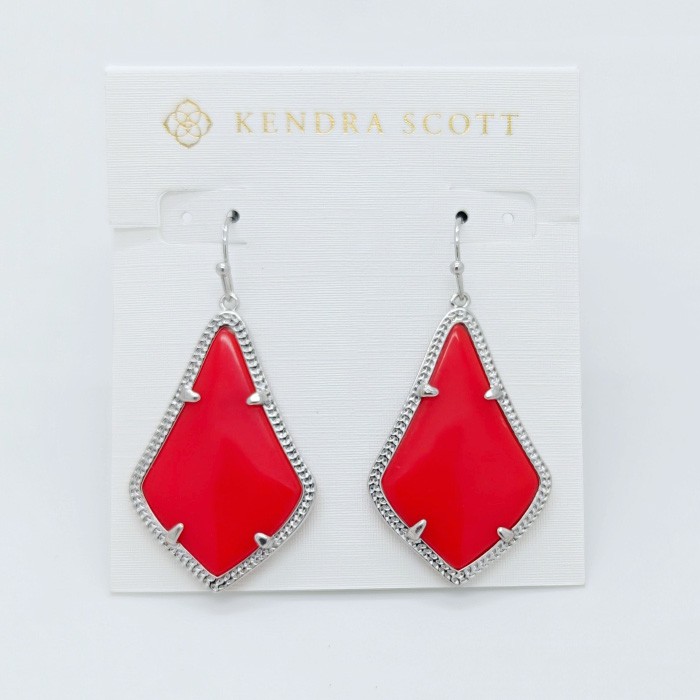 New Kendra Scott Alex Silver Drop Earrings in Bright Red