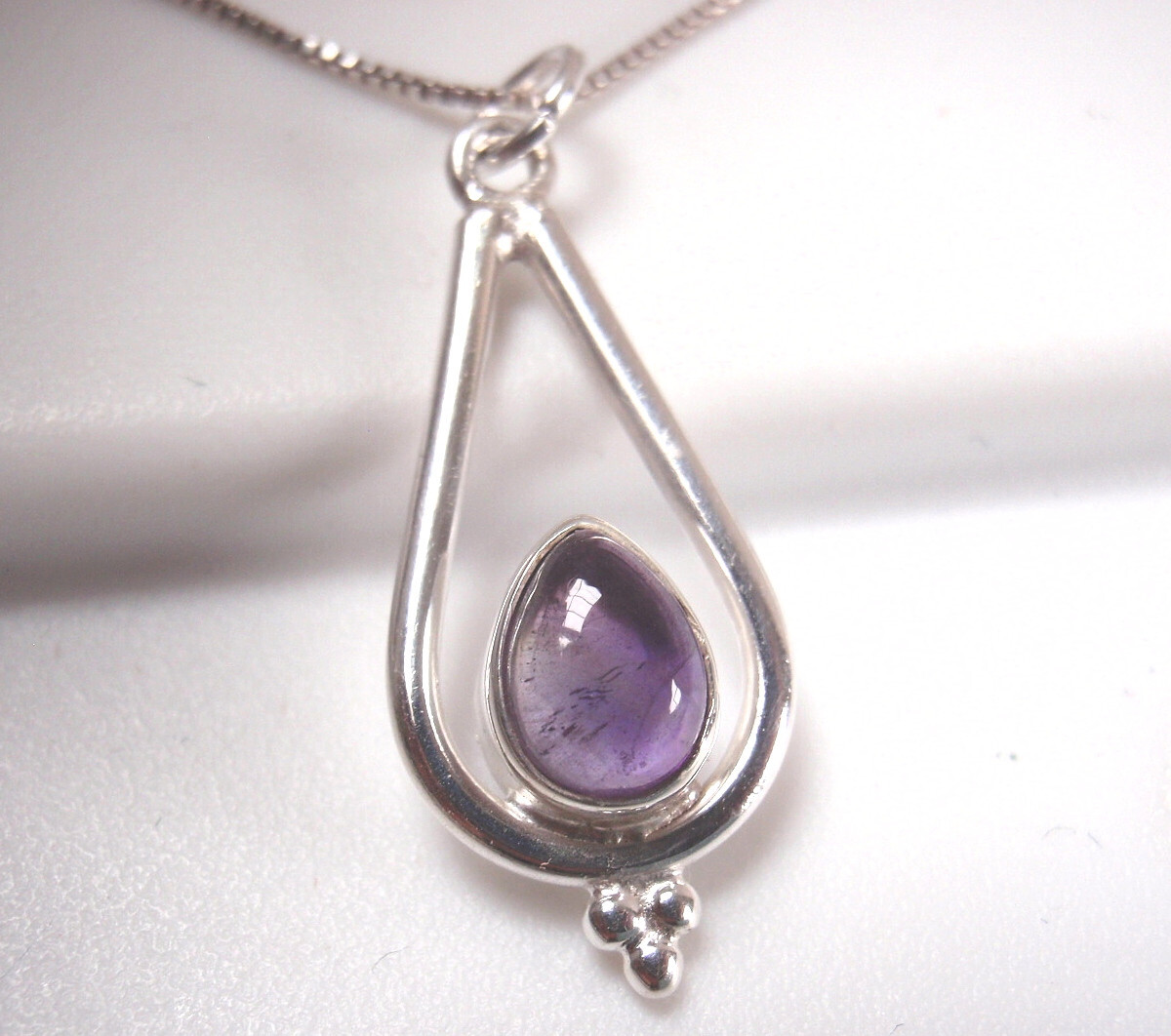 Purple Amethyst Teardrop 925 Sterling Silver Necklace
