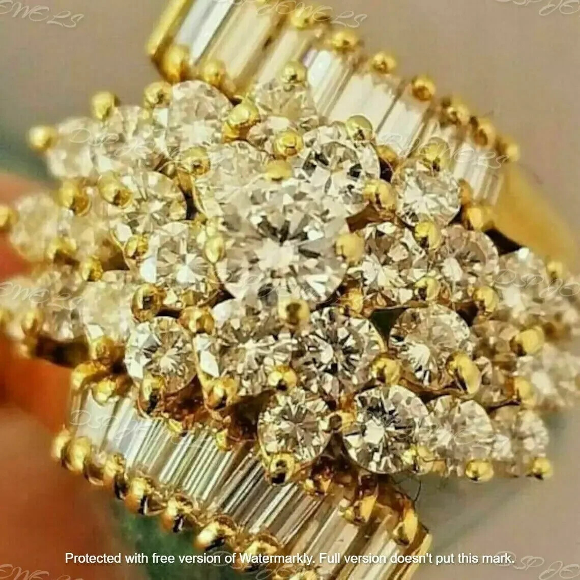 4Ct Lab-Created Round Cut Diamond Cluster Engagement Ring 14K Yellow Gold Finish