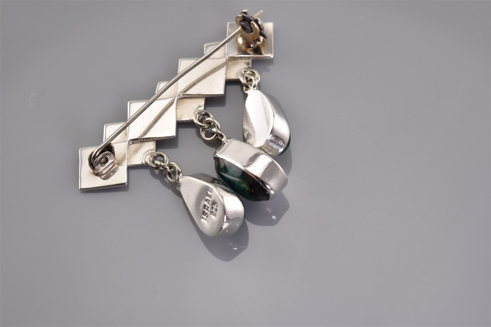Sterling Silver 47mm x 33mm Dangling Jasper Modernist Israel Brooch 925 Pin